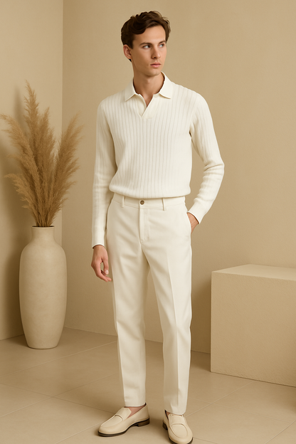Owen Men's Long Sleeve Polo Shirt | 100% Cotton, Classic Striped Design 3