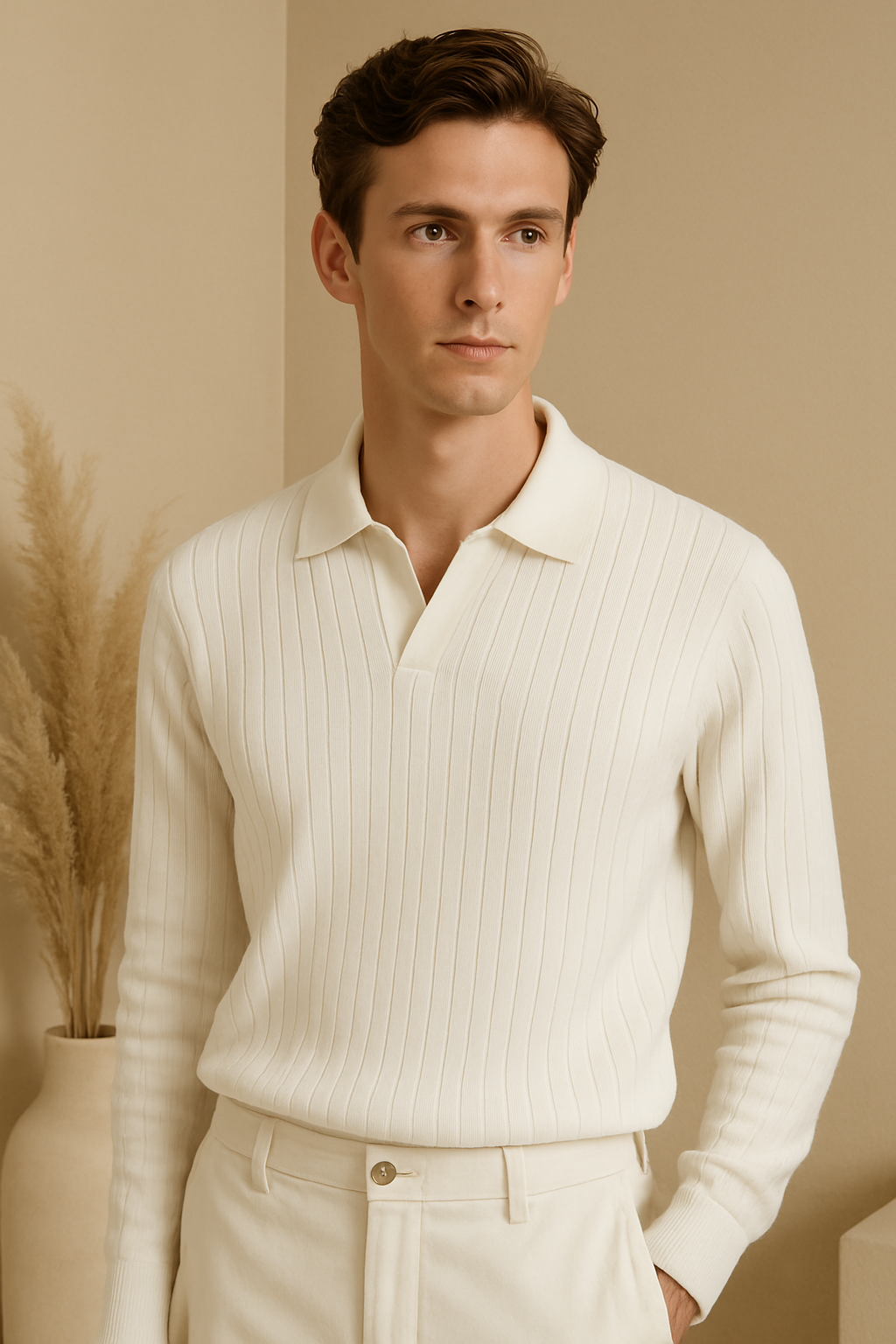 Owen Men's Long Sleeve Polo Shirt | 100% Cotton, Classic Striped Design 5