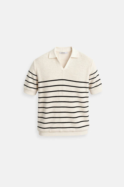 Owen Men's Polo Shirt | 100% Cotton, Striped V-Neck Casual Elegance 0