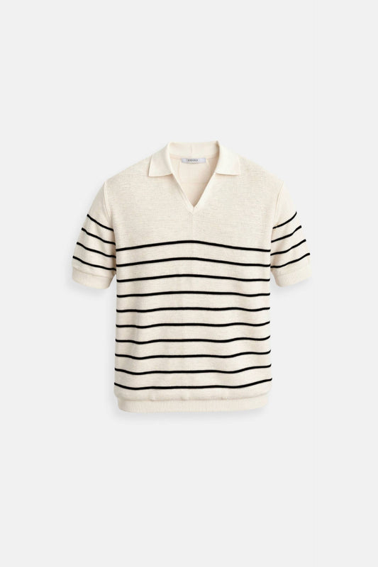 Owen Men's Polo Shirt | 100% Cotton, Striped V-Neck Casual Elegance 0