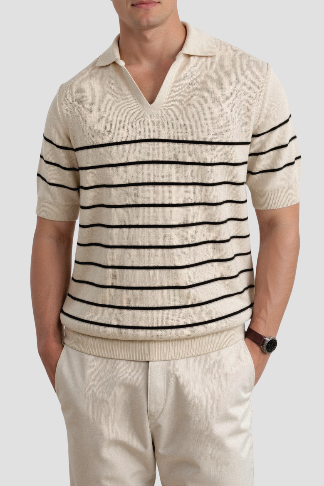 Owen Men's Polo Shirt | 100% Cotton, Striped V-Neck Casual Elegance 3