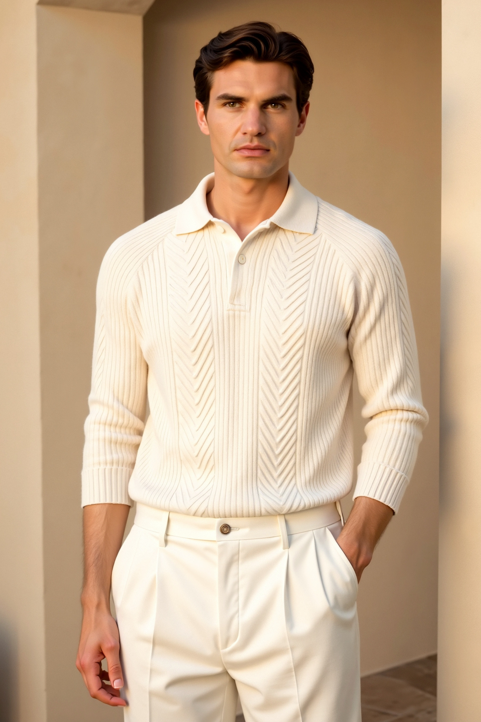 Owen Men's Polo Sweater | Vintage-Inspired Textured Knit, Half Zip Design 1