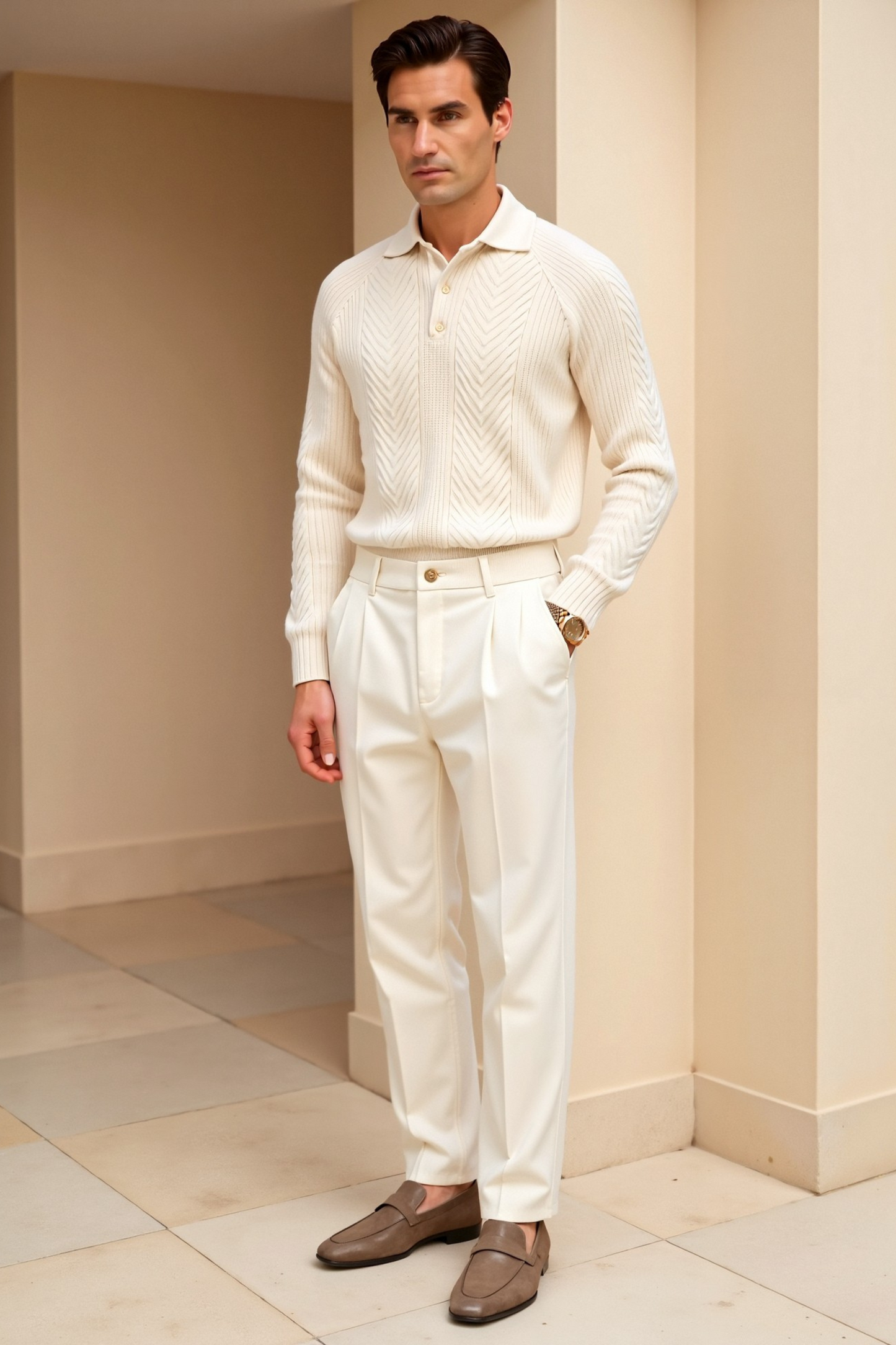 Owen Men's Polo Sweater | Vintage-Inspired Textured Knit, Half Zip Design 2