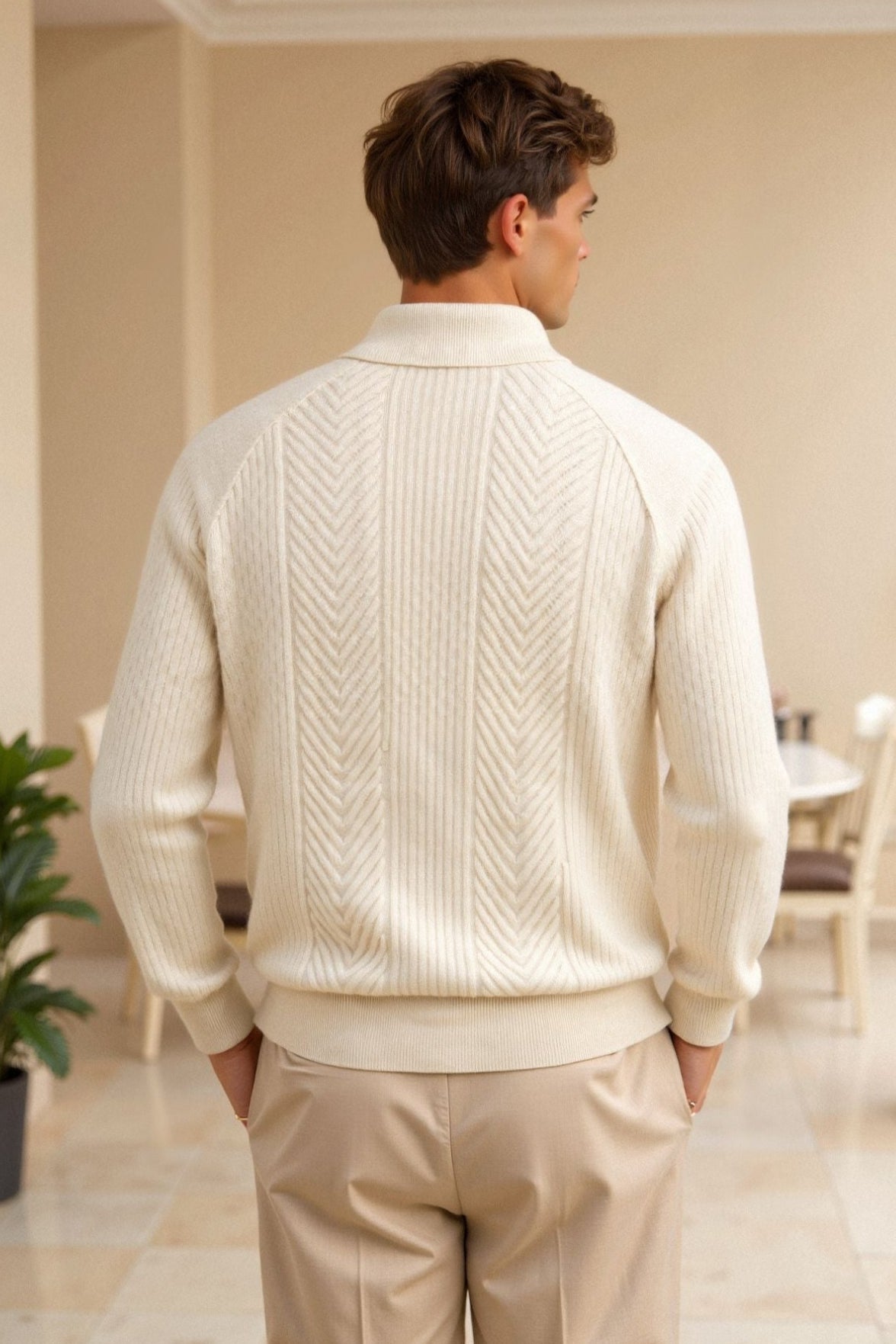 Owen Men's Polo Sweater | Vintage-Inspired Textured Knit, Half Zip Design 3