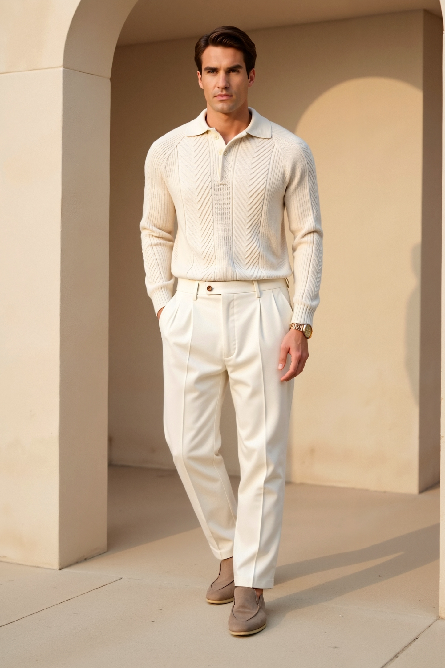 Owen Men's Polo Sweater | Vintage-Inspired Textured Knit, Half Zip Design 4