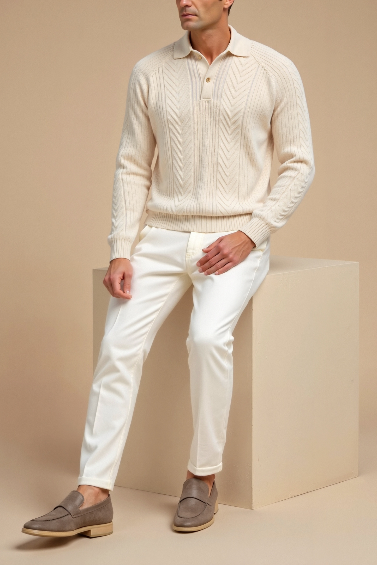 Owen Men's Polo Sweater | Vintage-Inspired Textured Knit, Half Zip Design 5