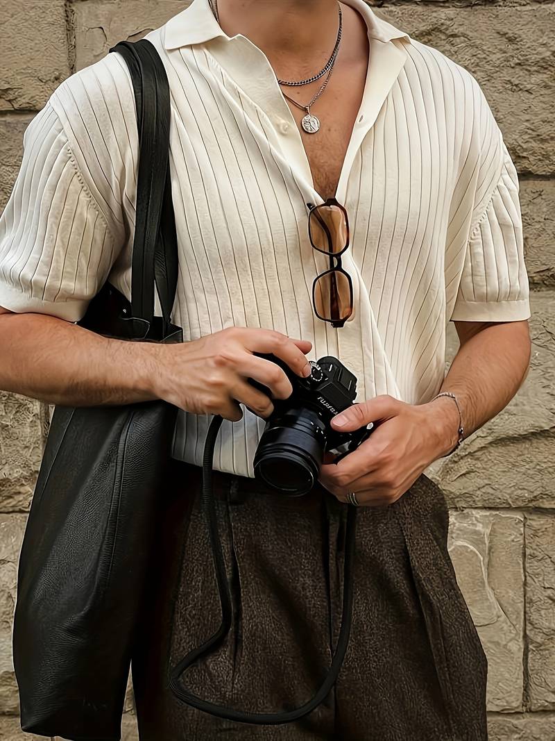 Owen Men's Shirt | 100% Viscose, Classic Ribbed Design 1