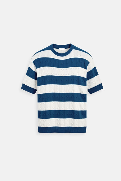 Owen Men's T Shirt | Cable Knit Striped Casual Elegance 0