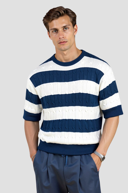 Owen Men's T Shirt | Cable Knit Striped Casual Elegance 1