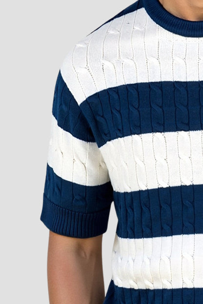 Owen Men's T Shirt | Cable Knit Striped Casual Elegance 2