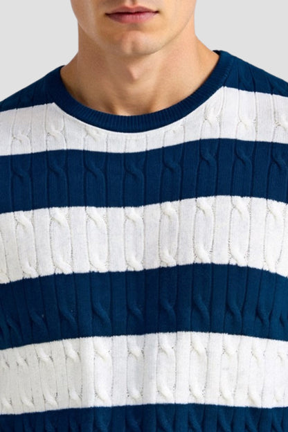Owen Men's T Shirt | Cable Knit Striped Casual Elegance 4