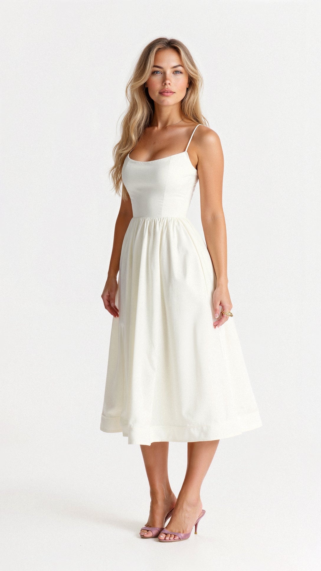 Rosa Women's Midi Dress | Elegant A-Line Summer Design with Spaghetti Straps 0