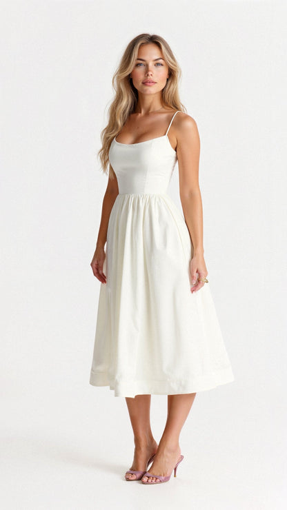 Rosa Women's Midi Dress | Elegant A-Line Summer Design with Spaghetti Straps 0