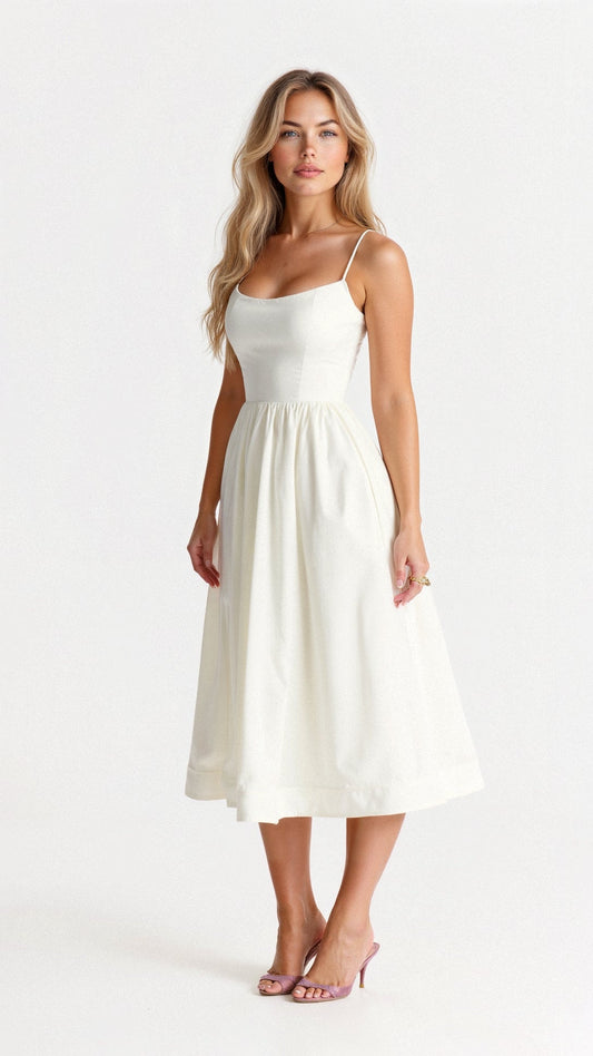 Rosa Women's Midi Dress | Elegant A-Line Summer Design with Spaghetti Straps 0