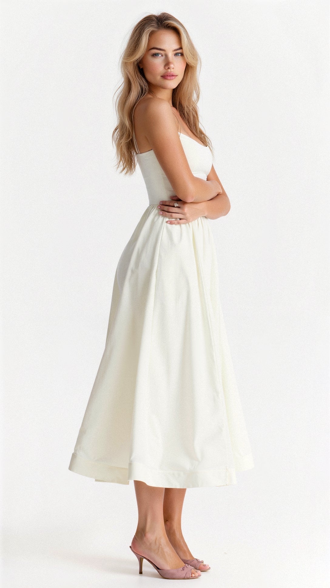 Rosa Women's Midi Dress | Elegant A-Line Summer Design with Spaghetti Straps 4