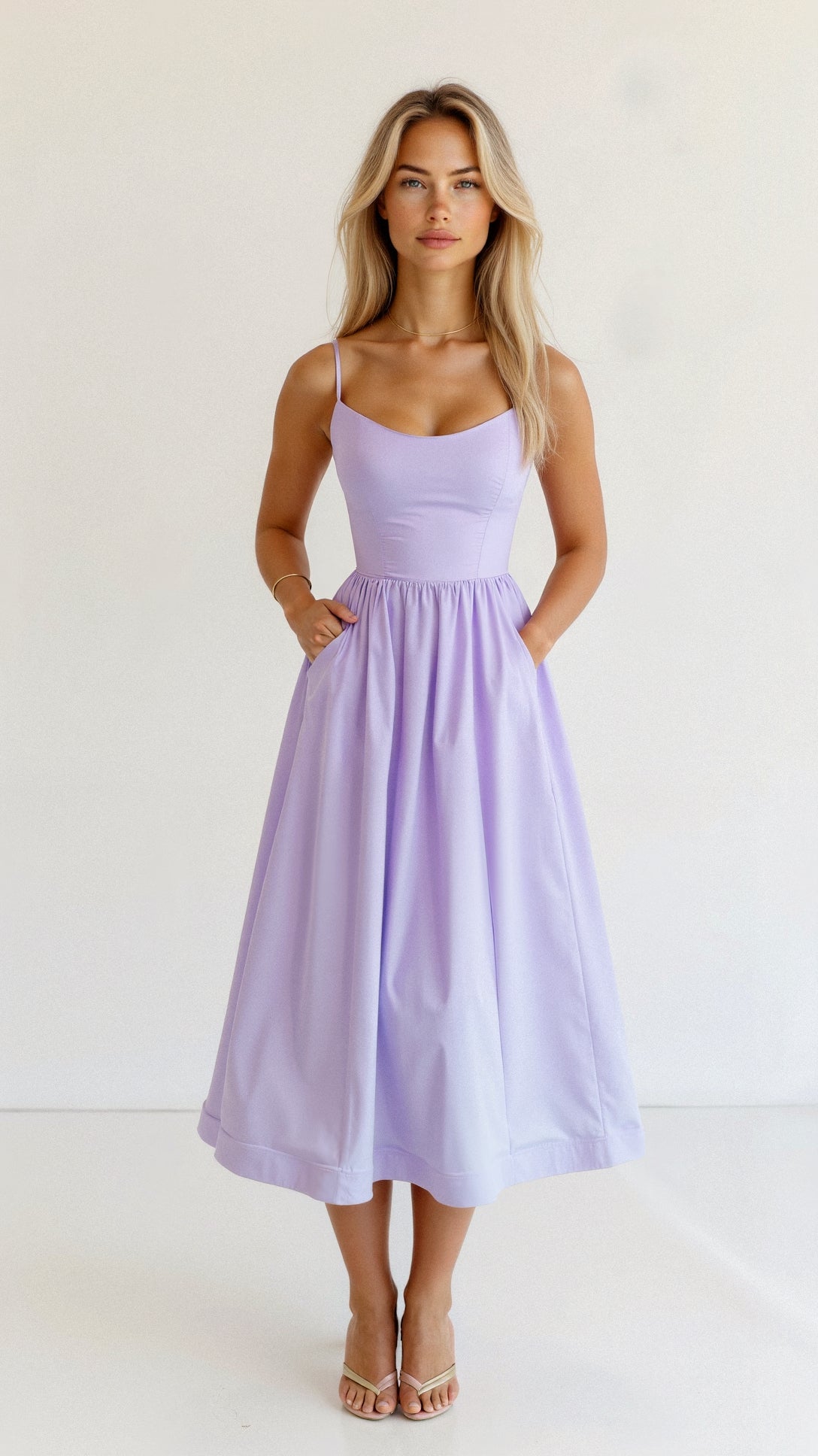 Rosa Women's Midi Dress | Elegant A-Line Summer Design with Spaghetti Straps 9