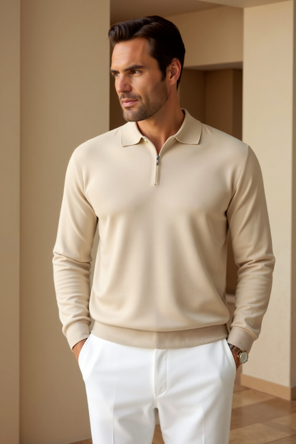 Sleek Men's Long Sleeve Polo Shirt | Soft Stretch Knit, Versatile Style 0