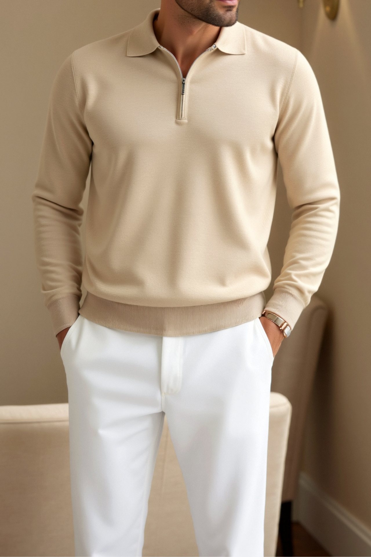 Sleek Men's Long Sleeve Polo Shirt | Soft Stretch Knit, Versatile Style 1
