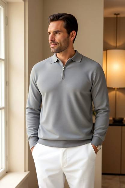 Sleek Men's Long Sleeve Polo Shirt | Soft Stretch Knit, Versatile Style 4