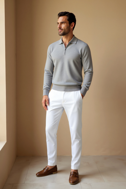 Sleek Men's Long Sleeve Polo Shirt | Soft Stretch Knit, Versatile Style 5